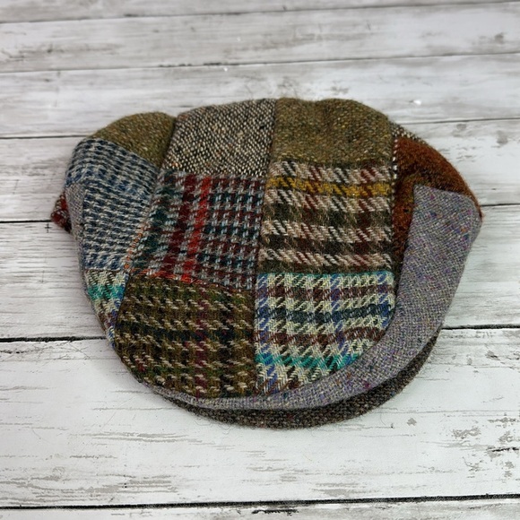 ABERCROMBIE & FITCH patchwork tweed newsboy cap made in Ireland tweed wool - Picture 2 of 6